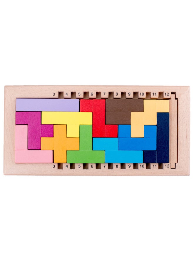 كتل البناء الخشبية للتعليم المبكر - لعبة ألغاز ثلاثية الأبعاد - تفاعلية بين الأهل والطفل - تطوير الذكاء والمنطق - اللون: MZM - لامع مسطح - Image 1